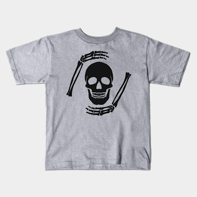 Skeleton Head in Hand - Black Kids T-Shirt by Madhur